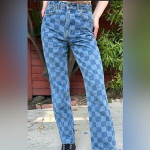 H&M Divided High-Rise Light Blue Plaid Wash Jeans